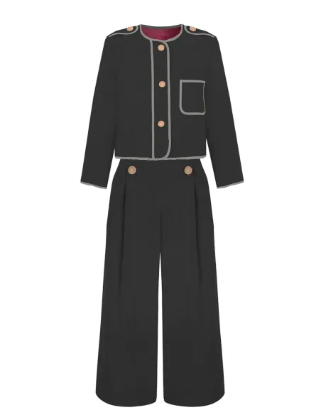 Conjunto negro de chaqueta Kaiku y pantalón Elkano, confeccionado en algodón orgánico en Euskadi. Edición limitada.