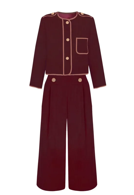 Pantalón ancho granate de algodón orgánico, diseño exclusivo inspirado en la tradición vasca. Hecho en Euskadi. 2