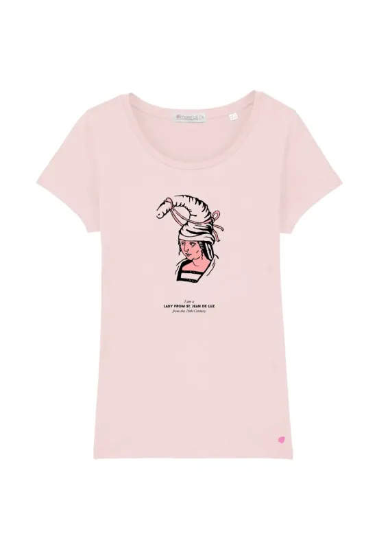 Saint-jean-de-Luz-woman-muejr-camiseta-burukoak-amarenak-moda-sostenible-algodon-organico