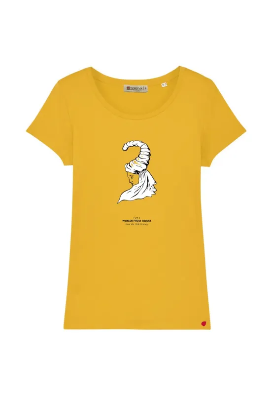 tolosa-woman-mujer-camiseta-burukoak-amarenak-moda-sostenible-algodon-organico-moda-vasca