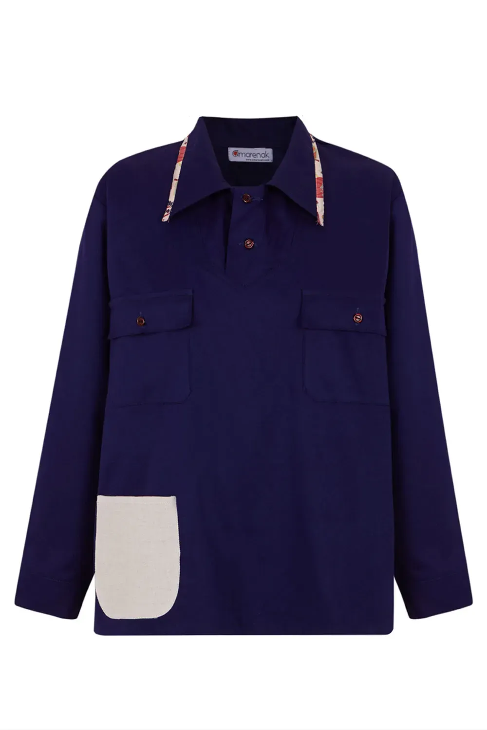 camisa worker unisex azul mahon de algodón de la colección BERGARA de Amarenak. Hecho en Euskadi. España.