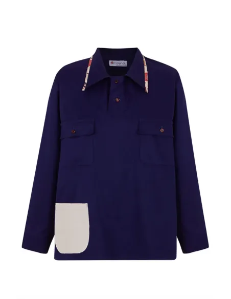 camisa worker unisex azul mahon de algodón de la colección BERGARA de Amarenak. Hecho en Euskadi. España.