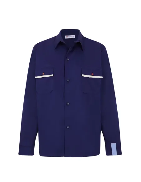 camisa worker unisex azul mahon de algodón de la colección BERGARA de Amarenak.  Hecho en Euskadi. España.