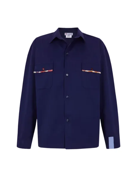 camisa worker unisex azul mahon de algodón de la colección BERGARA de Amarenak.  Hecho en Euskadi. España.