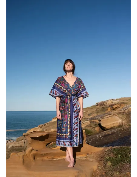 Vestido con capa estampado paisley 100% algodón | Amarenak