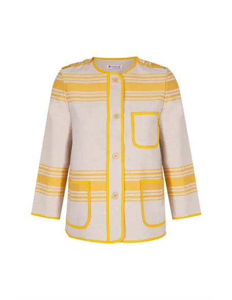 chaqueta-KAIKOUTIL-lino-jaune-tissage moutet-linge-basque-mujer-estilo-vasco-moda-vasca-moda-sostenible-cultura